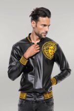 Black Leather Touch Printed Seasonal Coat