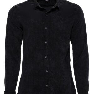 Black Long Sleeves Velvet Men's Shirt - Wessi