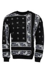 Black Patterned Crew Neck Sweater
