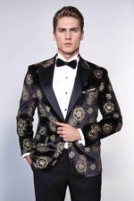 Black Patterned Over Black Men Prom Blazer