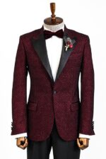Black Patterned Over Burgundy Men Singer Tuxedo Blazer
