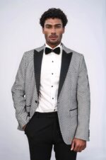 Black Patterned Over White Men Party Blazer