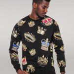 Black Patterned Slim Fit Sweatshirt - Wessi