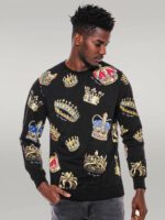 Black Patterned Slim Fit Sweatshirt