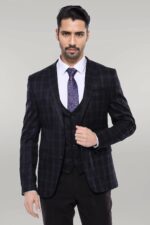 Black Plaid Men's Winter 3 Piece Suit