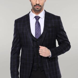 Black Plaid Men's Winter 3 Piece Suit - Wessi