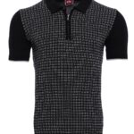 Black Plaid Zippered Polo Knitted T-Shirt | Wessi