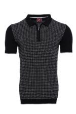 Black Plaid Zippered Polo Knitted T-Shirt