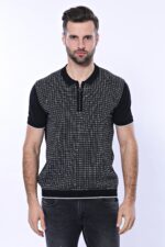 Black-Plaid-Zippered-Polo-Knitted-T-Shirt-Wessi-3
