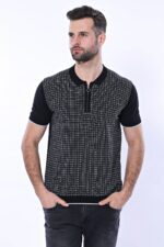 Black-Plaid-Zippered-Polo-Knitted-T-Shirt-Wessi-4