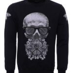 Black Printed Circle Neck Long Sleeves Sweatshirt - Wessi