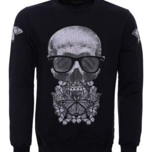 Black Printed Circle Neck Long Sleeves Sweatshirt - Wessi