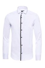 Black Stripe Detailed White Men Tuxedo Shirt