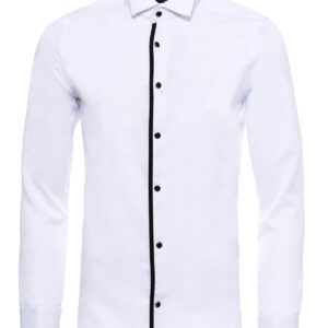 Black Stripe Detailed White Men Tuxedo Shirt - Wessi