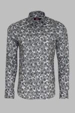 Bloom Patterned Dark Slim Fit Grey Men Shirt
