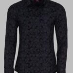 Bloom Patterned Slim Fit Navy Blue Men Shirt - Wessi