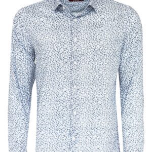 Blue Floral Patterned Slim Fit White Men Shirt - Wessi