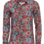Blue Floral Slim-Fit Long Sleeve Red Men Shirt - Wessi