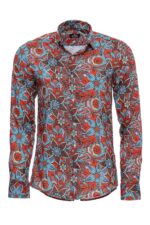 Blue Floral Slim-Fit Long Sleeve Red Men Shirt
