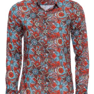 Blue Floral Slim-Fit Long Sleeve Red Men Shirt - Wessi