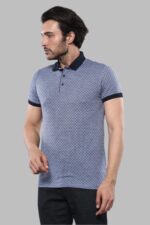 Blue Patterned Polo Men T-Shirt