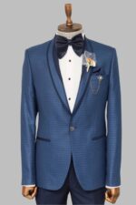 Blue Patterned Tuxedo Suit