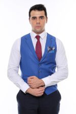 Blue Plain Collared Men's Vest