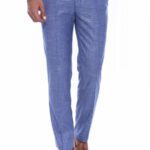 Blue Self Patterned Fabric Trouser - Wessi