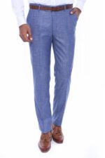 Blue Self Patterned Fabric Trouser