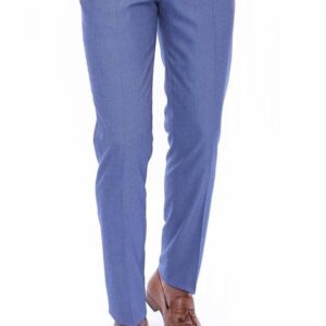 Blue Self Patterned Fabric Trouser - Wessi