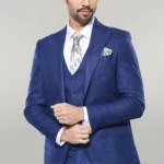 Blue Vested Suit With Plaid Blazer - Wessi