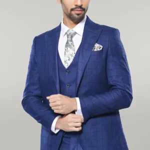 Blue Vested Suit With Plaid Blazer - Wessi