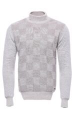 Bone White Plaid Half Turtleneck Sweater
