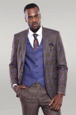 Brown Blue Checked Suit
