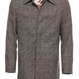 Brown Checked Hidden Button Coat - Wessi