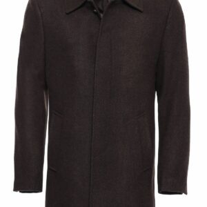 Brown Hidden Button Peak Lapel Coat - Wessi