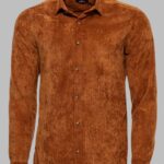 Brown Long Sleeves Velvet Men's Shirt - Wessi
