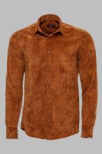 Brown Long Sleeves Velvet Men's Shirt