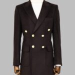 Brown Metal Buttoned Double Breasted Long Coat - Wessi