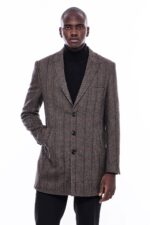 Brown Navy Burgundy Striped Slim-Fit Coat