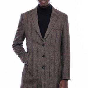 Brown Navy Burgundy Striped Slim-Fit Coat - Wessi