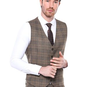 Brown Plaid Men Vest - Wessi