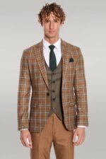 Brown-Vested-Slim-Fit-Checked-Tan-Men-Suit-Wessi-4