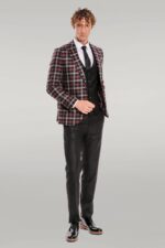 Burgundy-Checked-Blazer-Slim-Fit-Black-Men-Suit-Wessi-1