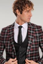 Burgundy-Checked-Blazer-Slim-Fit-Black-Men-Suit-Wessi-2