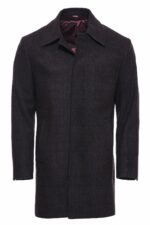 Burgundy Checked Hidden Button Peak Lapel Coat