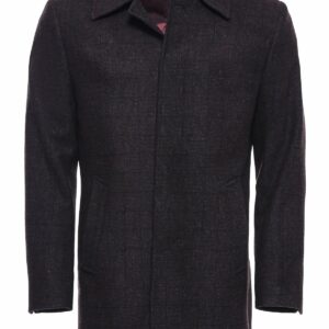 Burgundy Checked Hidden Button Peak Lapel Coat - Wessi