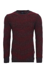 Burgundy Circle Neck Patterned Knitwear