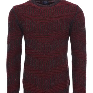 Burgundy Circle Neck Patterned Knitwear - Wessi