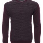 Burgundy Diamond Patterned Circle Neck Sweater - Wessi